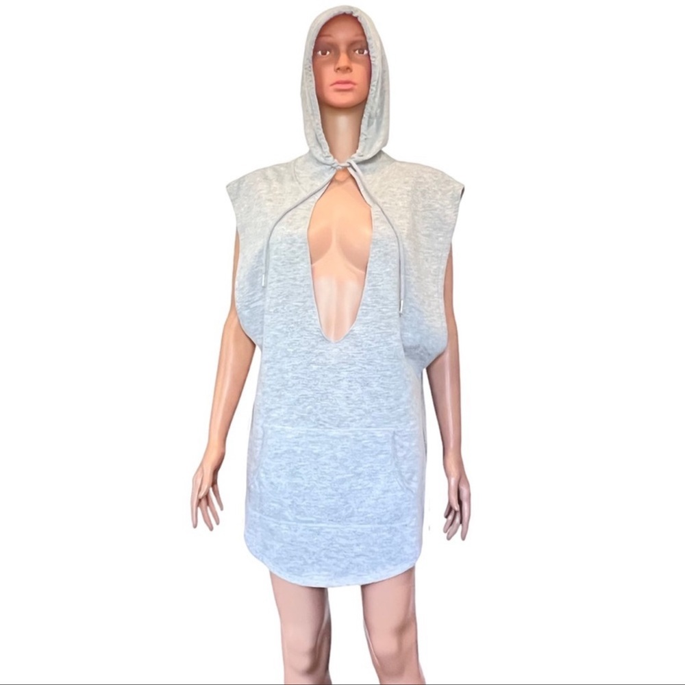 PRICE FIRM🚨LE Liquid Energy Hoodie Sweater Keyhole Cap-Sleeve Dress in Grey XL